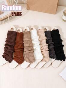 1 Pair Girls' Knitted Leg Warmers, Solid Color Ribbed Ruched Slouch Leg Warmers, Versatile Warm Leggings For Infants And Toddlers, Autumn/Winter Maillard Style, Multiple Fluorescent Colors Available - Multicolor - View 43