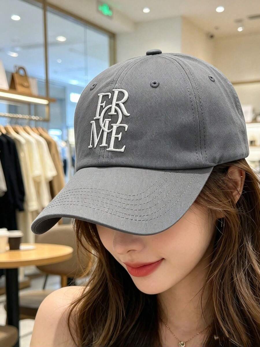 1pc Washed Letter 3D Embroidered FROME Baseball Cap, Unisex Teacher Student Outdoor Sports Sun Protection Hat, Commuting Baseball Cap, Street Travel Hiking Fishing Driver Hat, Gift For Friends And Couples - FRO Baseball Cap - View 1