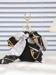 Holiday Gift Travel Bag Charm Accessory, Mini Transparent Earphone Pouch Pendant, Novelty Mini Silk Scarf Coin Purse - Black - View 3