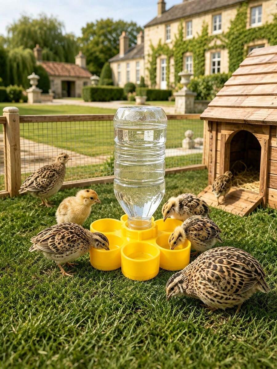 10pcs Automatic Chick Waterers, Transparent Plastic Poultry Waterers, Yellow Multi-Hole Gravity Water Bottles, Chick, Quail, Duck Waterers, Brooding Accessories, Farm Supplies