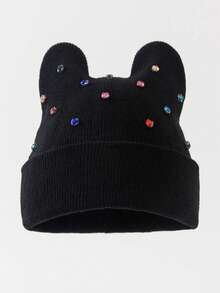 1pc Men's Y2K Rhinestone Cat Ear Knit Hat, Pearl Decor Hip Hop Beanie, Outdoor Warm Brimless Cap, Suitable For Street Outdoor Punk Hip Hop - Multicolor - View 23