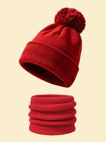 1 Set Women's Outdoor Autumn/Winter Solid Color Warm Lining Knit Hat + Scarf Set, Fashionable Versatile Knit Hat, Suitable For Outdoor And Street Wear - Multicolor - View 14