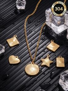 5pcs Stainless Steel Sunburst Pattern Charms Pendants Heart Square Star Round Disc Pendants For DIY Necklace Jewelry Making Supplies - Pendants - View 1