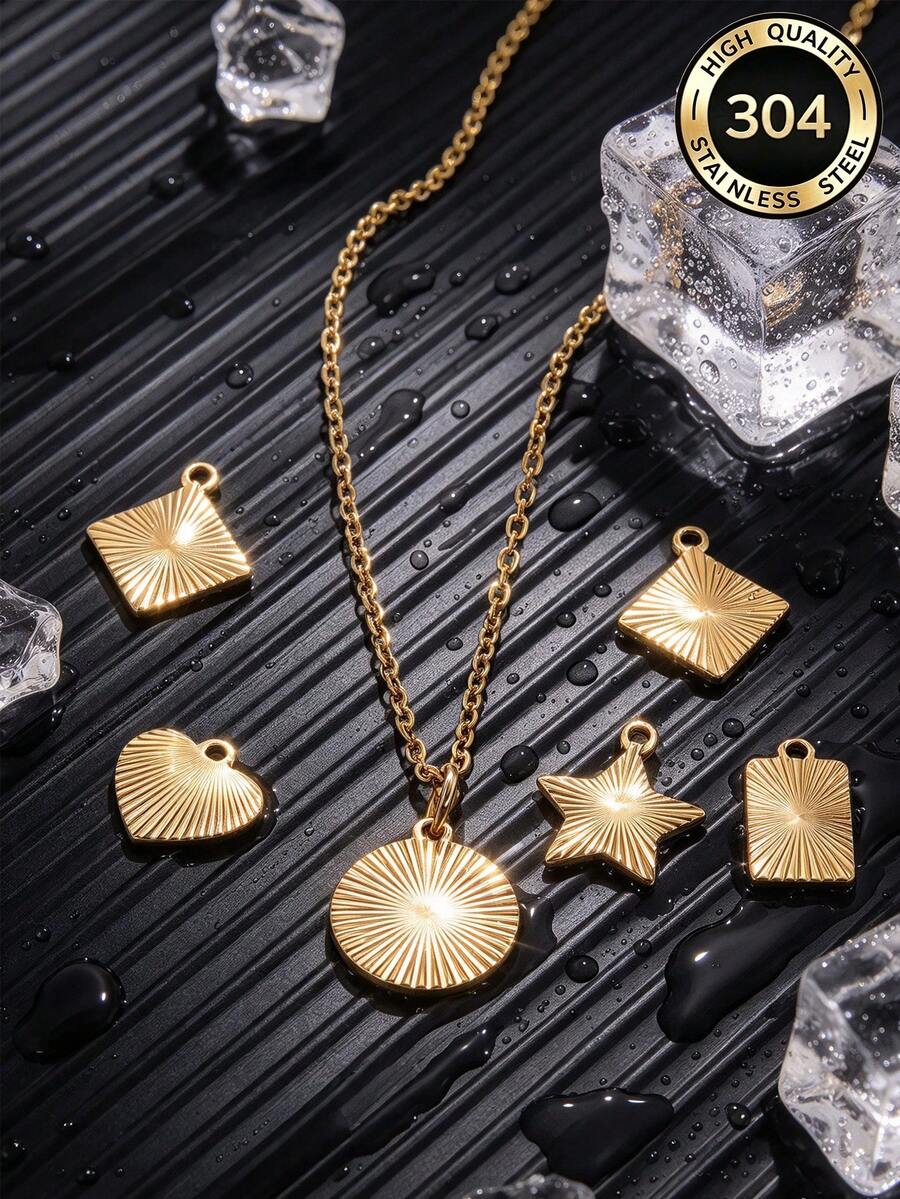 5pcs Stainless Steel Sunburst Pattern Charms Pendants Heart Square Star Round Disc Pendants For DIY Necklace Jewelry Making Supplies - Pendants - View 1