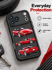 1pc Red Sports Car 3-View Phone Case, Black Racing Car Print Protective Shell, Vintage Street Style Personalized Phone Accessory Compatible With IPhone 18 Pro Max/18 Pro/17/16/15/14/13/12/11/Pro/Pro Max/X/XR/XS/XS Max/7/8/Plus, Compatible With Samsung/Honor - Multicolor - View 2