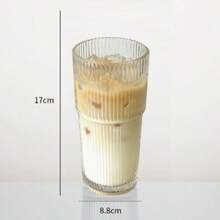 1 Set Striped Glass Cup With Straw And Lid, Portable Minimalist Style Water Cup, Vertical Striped Glass Cup, Reusable High-Quality Coffee & Juice Cup, Multi-Function Beverage Container, Suitable For Home Use - Multicolor - View 11