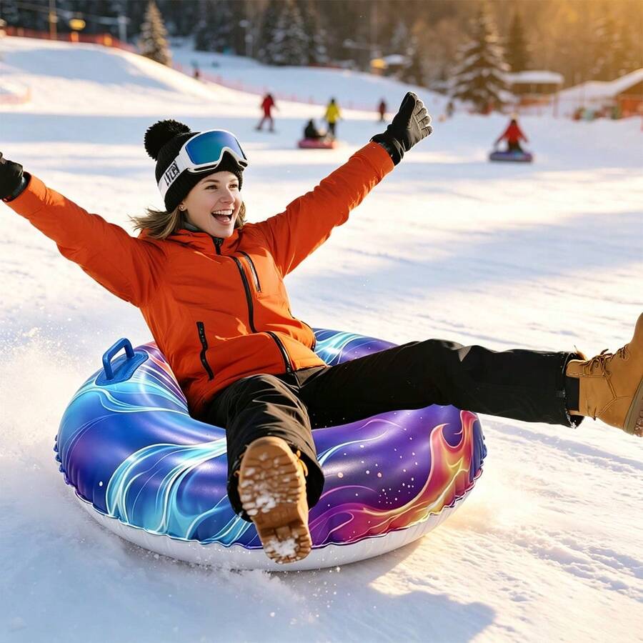 1pc Inflatable Flame Ski Tube PVC Material Snow Sled With Handles, Suitable For Ski Slope Sliding, Winter Outdoor Leisure Sports, Christmas Gift
