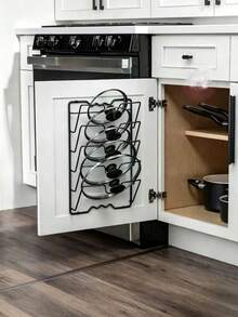 1pc Durable Metal Wall-Mounted Pot Lid Storage Rack, Multi-Layer Wall-Mounted Kitchen Cookware And Pot Lid Organizer, Space-Saving Kitchen Accessory, Suitable For Home And Restaurant - Black - View 7