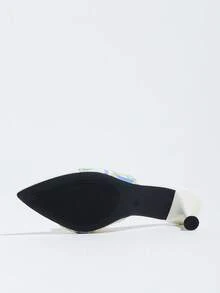 女款優雅寬帶穆勒涼鞋，高品質彩色曲線塗鴉印花，百搭尖頭喇叭小貓跟低跟鞋，清新活力白色涼鞋，適合度假、派對、伸展台、旅行、通勤、約會，情人節禮物，萬聖節女鞋 - 白色 - 查看 10