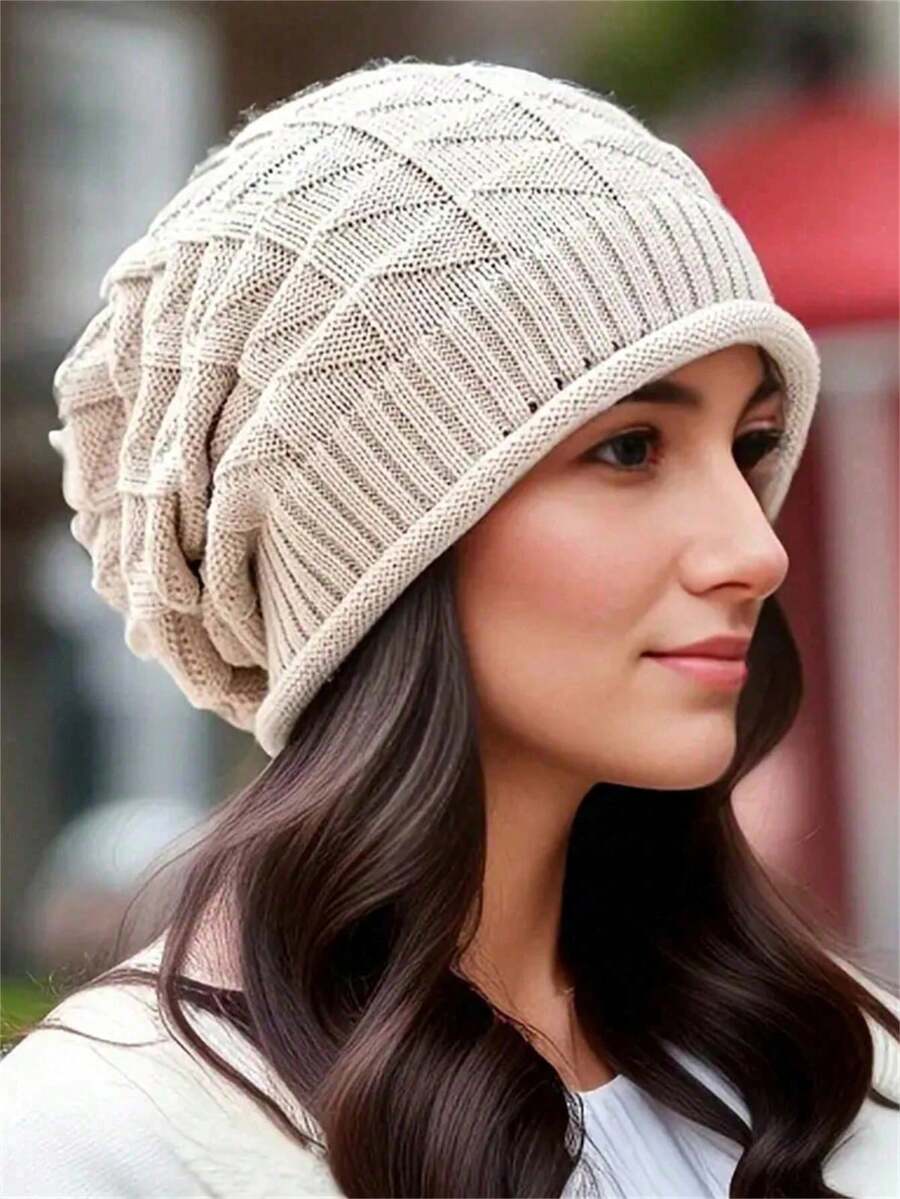 1PC Pleated Beanie Hat, Women Spring/Summer Korean Style Single Layer Knitted Cap, Versatile Ear Warmer Turban Hat - Army Green - View 1