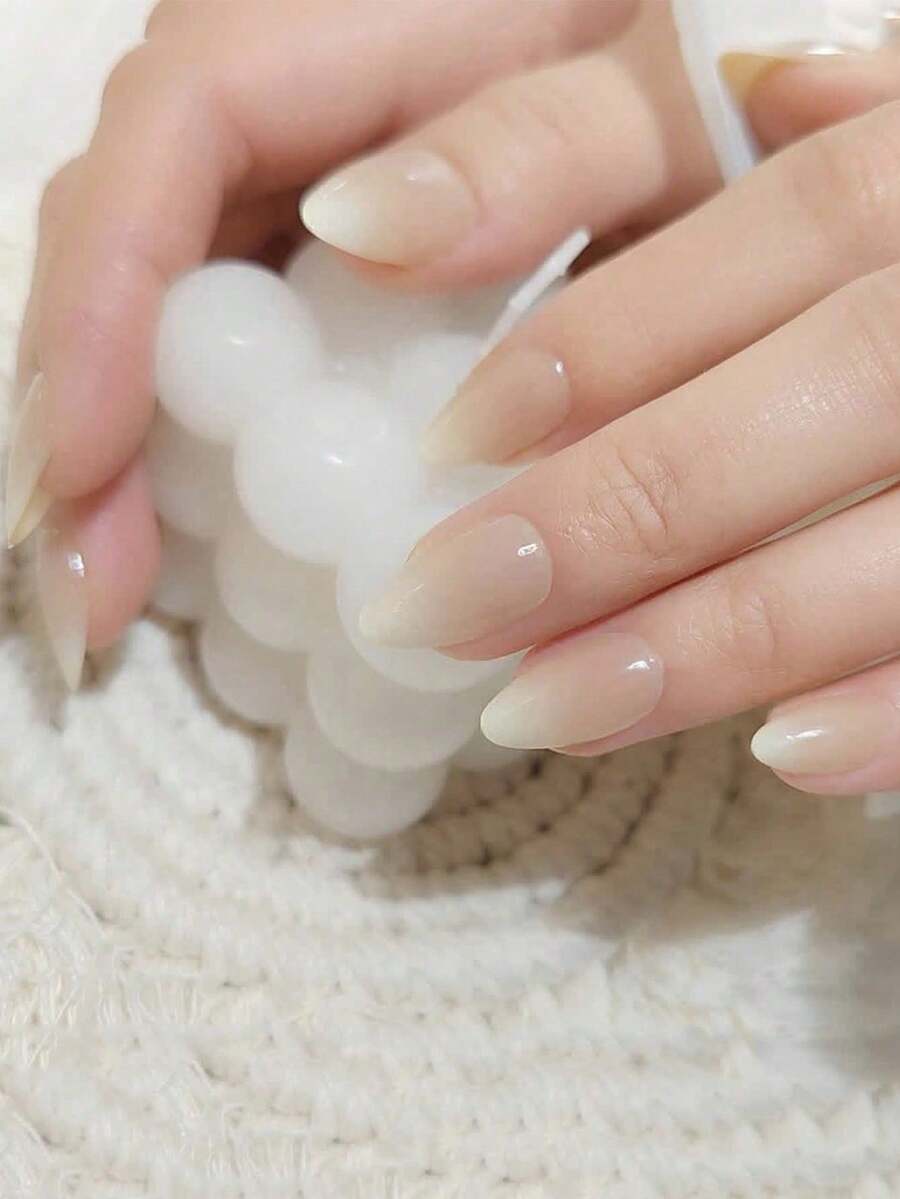 24 Long Almond Gradient False Nails, 1 Nail File, And 1 Adhesive Tape ...