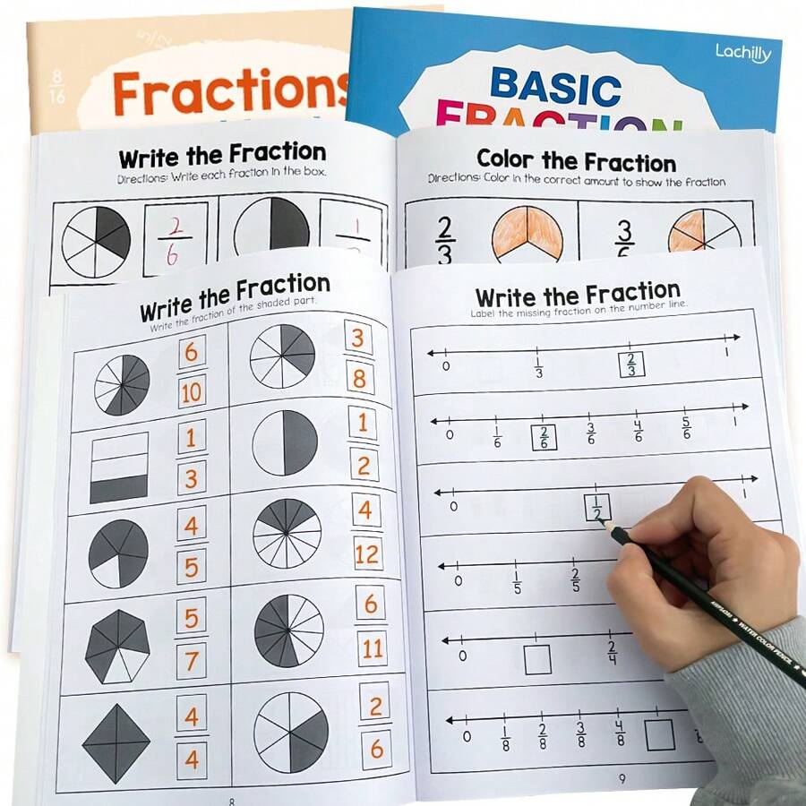 1/2pcs Fraction Basic Practice Workbook, Math Workbook, Children's Activity Book - Fractions, Comparison And Equivalent Fractions Math Learning Materials, Home Education, Classroom Supplies