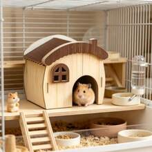 Rumah Hamster Kayu, Vila Hewan Peliharaan, Tempat Persembunyian Hewan Peliharaan Kecil yang Bernapas, Sarang Modular Tahan Lama, Cocok untuk Hamster, Landak, dan Guinea Pig sebagai Tempat Istirahat - Satu-Ukuran - View 3