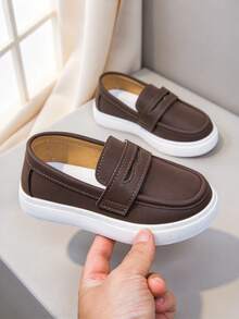 1 Pair Spring/Autumn Casual Loafers Suitable For 3-12 Years Old Children, Elementary School Students Daily Wear Soft Bottom Fashion Sneakers For Boys & Girls - Brown - View 3