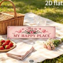 1pc 2D Flat Printed Vintage Wooden Sign Decor "This Is My Happy Place", Pink Rose Design, Retro Style Wall Art, Suitable For Home, Bedroom, Patio, Garage - Perfect Housewarming Gift - A - View 5