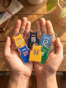 1Pc/9Pcs Basketball Player Jersey Pattern Transparent Acrylic Keychain, Printed With Signature And Number, With Metal Clasp, Suitable As Backpack Charm, Car Key Ring, Game Commemorative, Fan Gift And Sports Enthusiast Present. - Multicolor - View 3