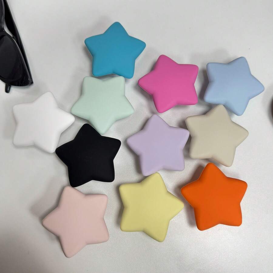 Liquid Silicone 3D Star & Heart Phone Grip Stand, Adhesive Expandable Portable Desktop Stand, Solid Color Minimalist Back Mount Stand, Foldable Multi-Function Phone Stand, Portable Air Cushion Phone Stand, Expandable Desktop Stand Slouchy Stand, Push-Pull Phone Grip Phone Accessory - Star Design - View 1