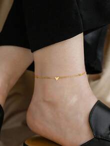 1pc Minimalist Stainless Steel Chain Anklet For Beach Vacation - Yellow Gold - View 2
