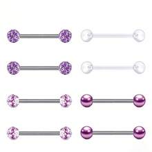 Bộ 8 khuyên xỏ lưỡi và núm vú dạng thanh thẳng bi tròn cổ điển 14G, thép không gỉ, khuyên xỏ cơ thể unisex đeo hàng ngày - bộ 8 món - Xem 13