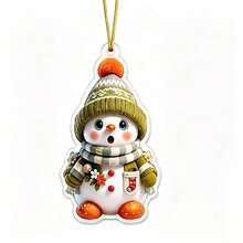 1pc Cute Knitted Hat Snowman Acrylic Christmas Ornament, 2D Flat Hanging Pendant With Gold Rope, Xmas Tree Decor, Winter Holiday Gift - A - View 21