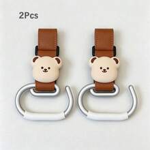 Baby Stroller Hook, PU Leather Hook-And-Loop Hanging Hook, Solid Color Leather 3D Bear Design, Universal Stroller Accessory - As Shown - View 13