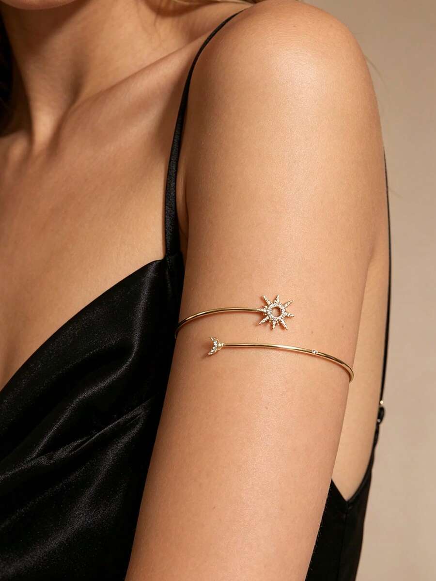 1pc Minimalist Star & Sun Armband, Low-Key Elegant, Versatile Daily Accessory - Gold - View 1