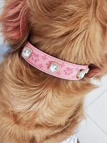 1 buah Kalung Anjing PU Model Slip-On yang Dapat Diatur, Kalung Leher Hewan Peliharaan Motif Jejak Kaki dengan Berlian Imitasi, Kalung Anak Anjing Lucu untuk Anjing Kecil, Sedang, dan Besar untuk Jalan-jalan Harian - Berwarna merah muda - View 9