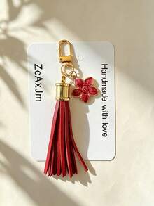 1PC PU Leather Tassel Pendant Bag Accessory, Cherry Blossom Decor Fashion Lanyard Bag Charm, Keychain Key Ornament - Multicolor - View 8
