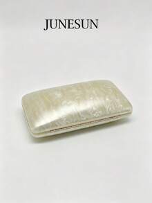 Pearlscent Marble Acrylic Minaudiere ,Reatangular Evening Clutch Bag For Wedding Party - Beige - View 6