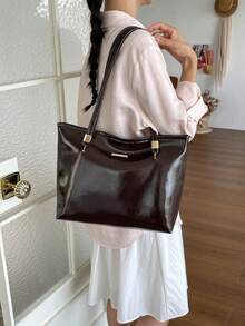 Túi tote xuyên biên giới, chất liệu PU, chống nước và chống mài mòn, phù hợp cho công việc và mua sắm - Cà phê - Xem 2
