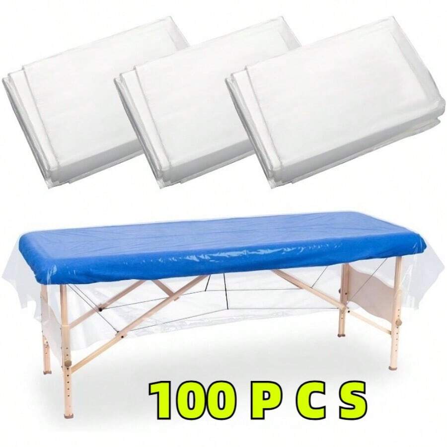 100pcs Disposable Plastic Bed Covers, Transparent Massage Pads, Can Be Used As Protective Liners For SPA, Tattoo Parlor, And Beauty Salon Chairs And Furniture - White - View 1
