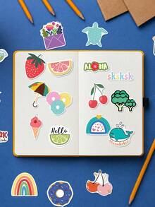 100Pcs Pink Camera Fresh Style Stickers, Fresh Healing Journal Style, Including Pink Cameras, Rainbows, Clouds, Hearts, Flowers, Whales, Unicorns, Cute Expression Elements, For Journal Collage, Water Bottle, Notebook, Storage Box, DIY Craft Decor - Multicolor - View 5