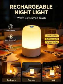 Modern Touch LED Bedside Lamp, 16 Colors, 3 Modes, USB Powered, Rechargeable Lithium Battery, With Remote Control, Suitable For Bedroom, Living Room And Camping - Tap Light - View 4