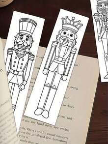黑白線條藝術書籤，聖誕胡桃鉗主題DIY書籤，手繪著色書籤，裝飾書頁，為書頁增添色彩，精緻不重複書籤，創意美學書籤，藝術插畫，非常適合教師、讀者和書迷，完美作為禮物、派對小禮、生日禮物 - 彩色 - 查看 2