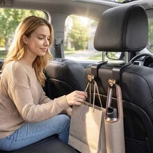 2pcs Leopard Print Heart Car Seat Back Hooks, Hidden Multifunctional Creative Small Hooks - A - View 5