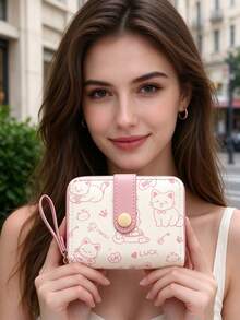 Cat Pattern Wallet For Women And Ladies Small Cute Kawaii Coin Purse With ID Window And Credit Card Slots; Short PU Leather Zipper Coin Purse With RFID Credit Card Storage Function. Suitable For Daily Commute And Work Use, Perfect As A Gift For Birthday, Graduation, Christmas, Mother's Day Or Teacher's Day. - Multicolor - View 5