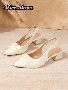 Women's Pointed Toe Slingback High Heel Sandals With Metal Horsebit Buckle, Adjustable Back Strap, Elegant Daily Commute And Date High Heel Pumps - White - View 9