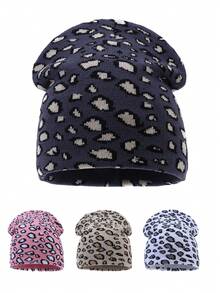 1pc Women's Fashion Versatile Leopard Print Jacquard Knit Beanie Hat, Warm For Autumn/Winter, Suitable For Daily Wear And Outings - A - View 1