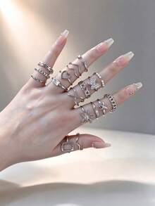 23/49pcs/Lot Fashionable Elegant Butterfly Heart-Shaped Faux Pearl Rings, Romantic Date Gift For Women, Daily Wear Jewelry Accessories - Elegant Small Alloy Ring - View 7