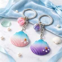 1pc Gradient Shell Keychain, Cute Ocean Star Pearl Bag Charm, Aesthetic Sweet Best Friend Gift - Multicolor - View 9
