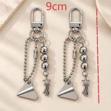 1pc/2pcs Unisex Alloy Paper Airplane Pendant, Beaded Five-Pointed Star Tassel Charm Accessory Keychain, Creative Personalized Keychain Bag Charm, Couple Pendant - Silver - View 4