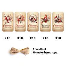 50pcs Vintage Cardinal Christmas Gift Tags With Hemp Rope - Merry Christmas & Happy New Year Hanging Name Gift Tags, Holiday Paper Party Favor Tags For Xmas Presents, Gift Bags & Crafts - Multicolor - View 7