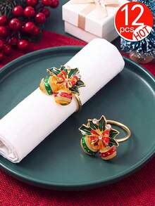 Tkvega • Home 12pcs Christmas Bell Napkin Rings, Christmas Dinner Table Decor, Suitable For Room Decoration, Table Decoration, Home Decor, Perfect For Christmas, Party, Birthday, Wedding And Dinner Buffet Table Elegant Minimalist Decoration - Multicolor - View 8
