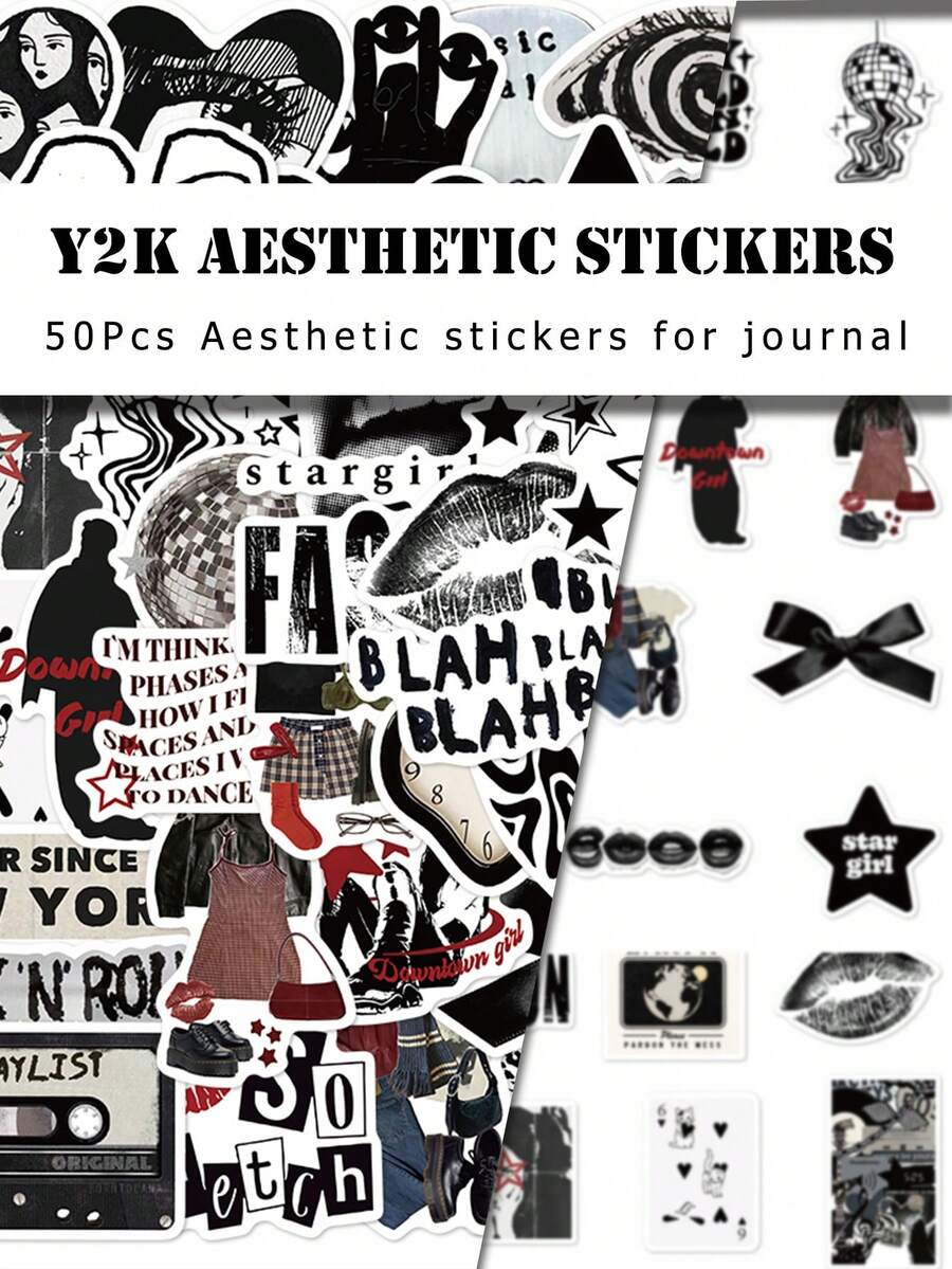 50Pcs Y2K Aesthetic Stickers, Vinyl Decals For Scrapbook Laptop Water Bottle - Multicolor - View 1