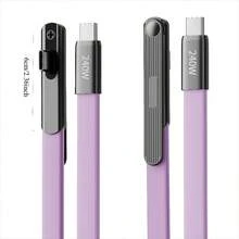 Kabel Type-C, Kabel Pengisian Cepat 240W Lipat dengan Dudukan Multifungsi, Braket Logam yang Dapat Diputar 360 Derajat, Sepenuhnya Kompatibel dengan Kabel Pengisian Daya Ponsel, Kawat Aluminium Berlapis Tembaga - Kabel data pengisian cepat yang telah ditingkatkan, warna ungu. - View 7