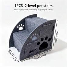 3in-1 Christmas Gift, Gray Paw Cutout And Fishbone Design, Multifunctional Felt Pet Stairs, Built-In Hiding Cave, Textured Steps, Cat Climbing Ladder For Bed And Sofa Access, For Cats And Small Dogs, Bedroom, Living Room, Pet Furniture - Grey - View 14