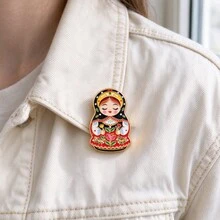 Cute Matryoshka Doll Enamel Pin, Russian Nesting Doll Lapel Brooch, Folk Art Decor Badge For Backpack Denim Jacket Hat, Lovely Gift For Man Women - Multicolor - View 10