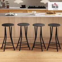 HOMCOM Foldable Bar Stools Set Of 4, 24" Counter Height Round Bar Chairs With Double Footrest, Folding Barstools For Kitchen Island, Black - Black - View 2