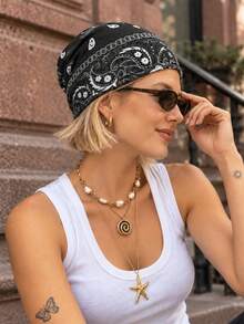 Bohemian Paisley Print Loose Ruffled Hat For Women, Elastic Stretch Headscarf Patterned Headwrap, Breathable Printed Knit Beanie Headcover, Suitable For Daily Casual Wear - Multicolor - View 5