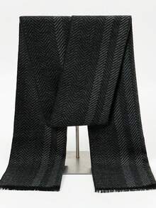 1件男士紳士風 30*180cm 極簡保暖圍巾，適合秋冬，適用商務、外出、日常穿著 - 灰黑色 - 查看 2
